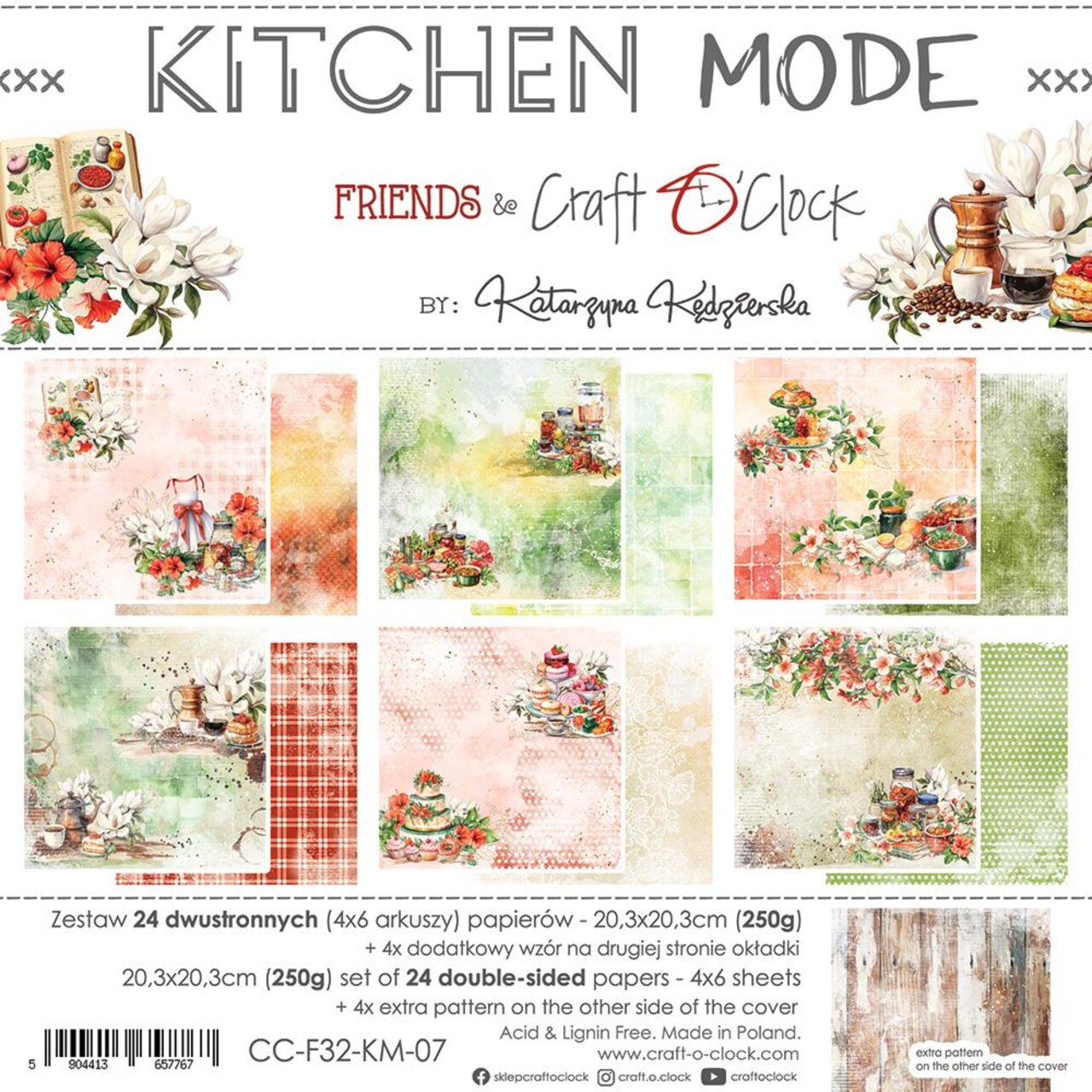 8x8 Scrapbook Paper Pack | Kitchen Mode | 24 Double Sided Sheets | Craft O'Clock